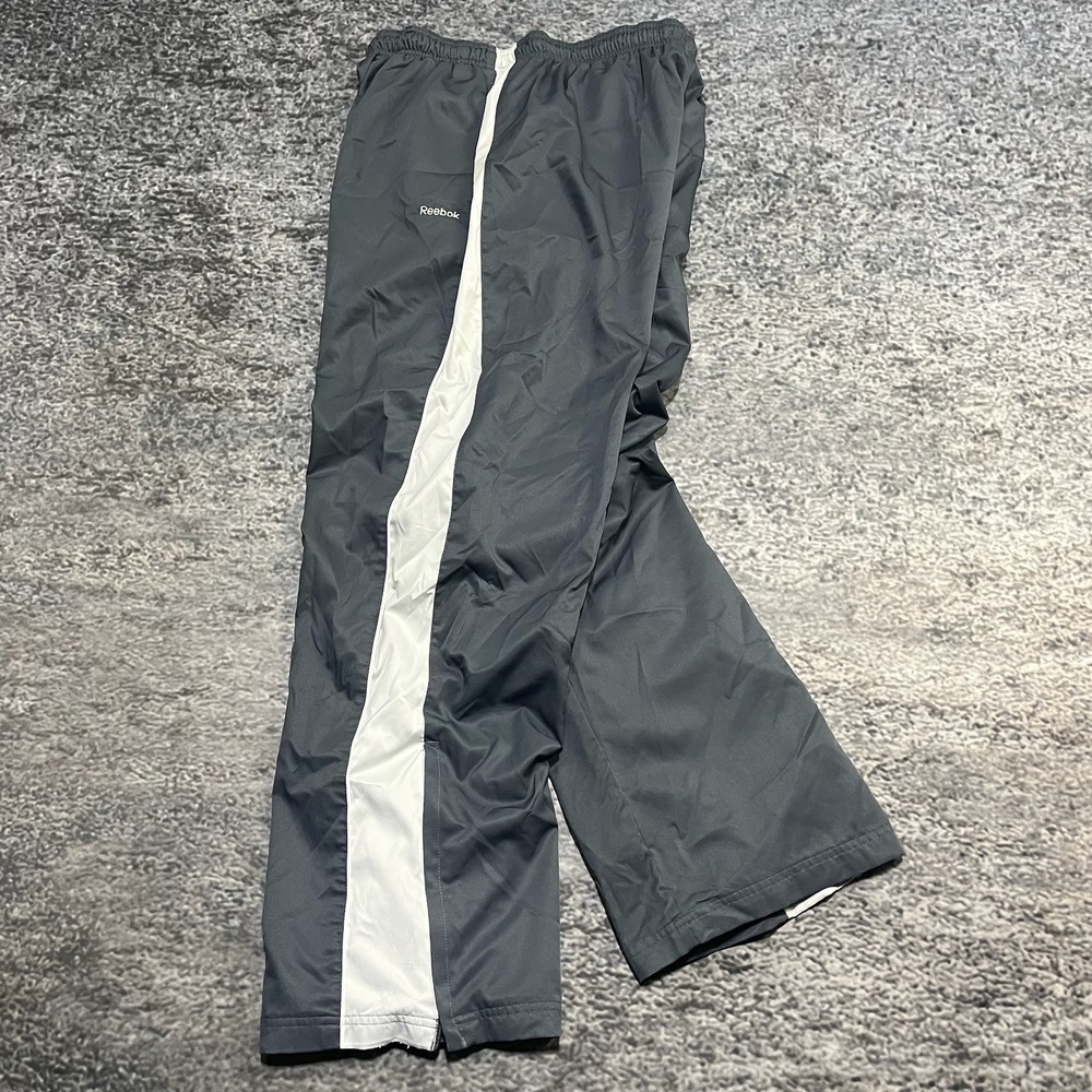 Reebok Track Pants Mens Large Gray White Striped Baggy Wide Leg Vintage Y2K